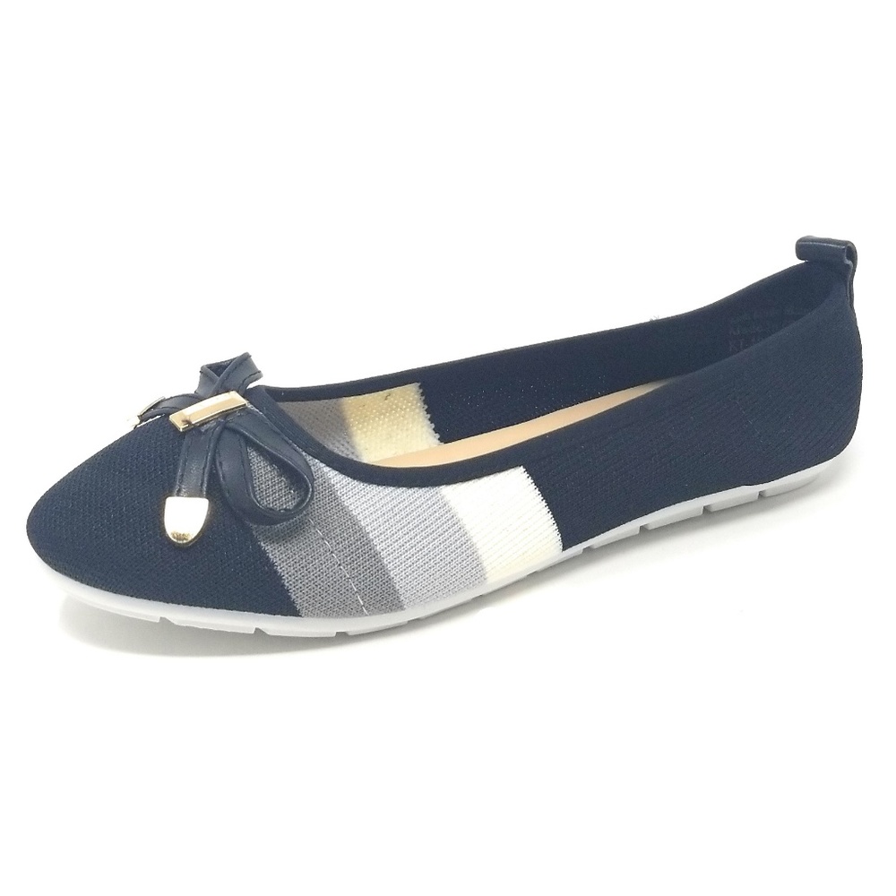 Women's Knit Ballet Flats w. Bow, KT-1802, Black - Picture 3 of 5